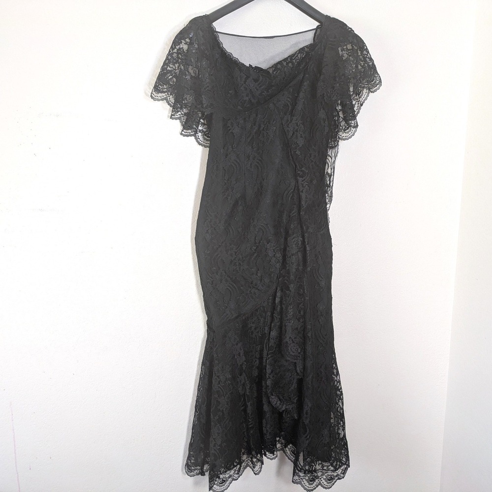 Vintage New Leaf Black Lace Mermaid Dress Mesh Beaded Back Whimsygoth Lolita